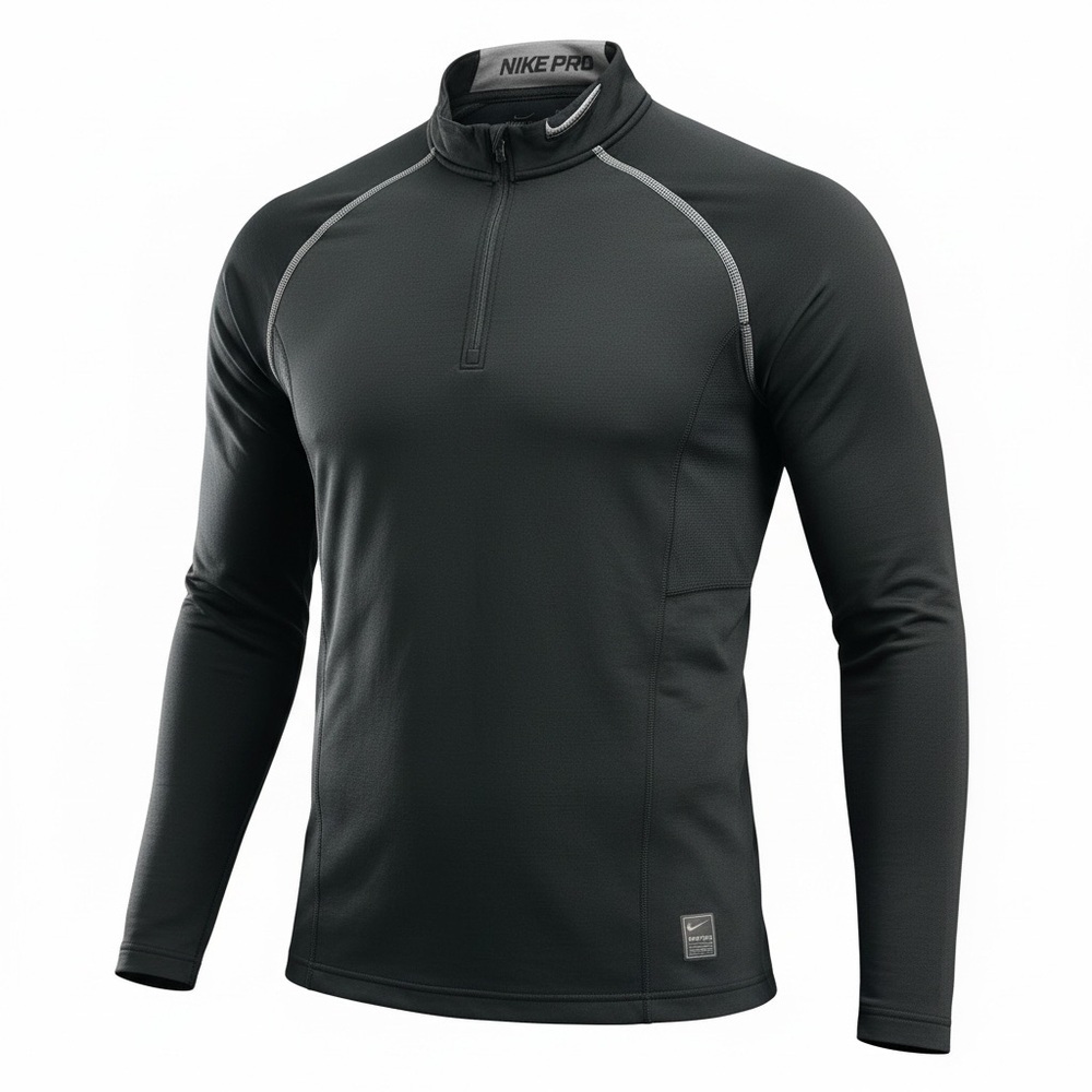 Nike Pro 1/4 Zip Long Sleeve Training Top Mens Medium Black Dri Fit Running Gym